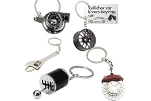 VELLICHOR BEACH 5pc Car Lovers Key Chain Set - Manual Gear Shifter | Wheel Rim | Spanner | Turbo | Brake Disc Keychain | Auto Enthusiast Gift Set | Car Truck Bike | Parts Keyring
