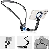JJC Magnetic Neck Mount for Phone & Action Camera, POV Neck Holder for iPhone 17-12 Series Android Phones Gopro Insta360 with Quick Release & Angles Adjustment for Content Creating Video Filming