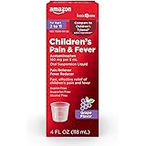 Amazon Basic Care Children's Pain & Fever Oral Suspension Acetaminophen 160 mg per 5 mL, Grape Flavor, Fast, Effective Pain R