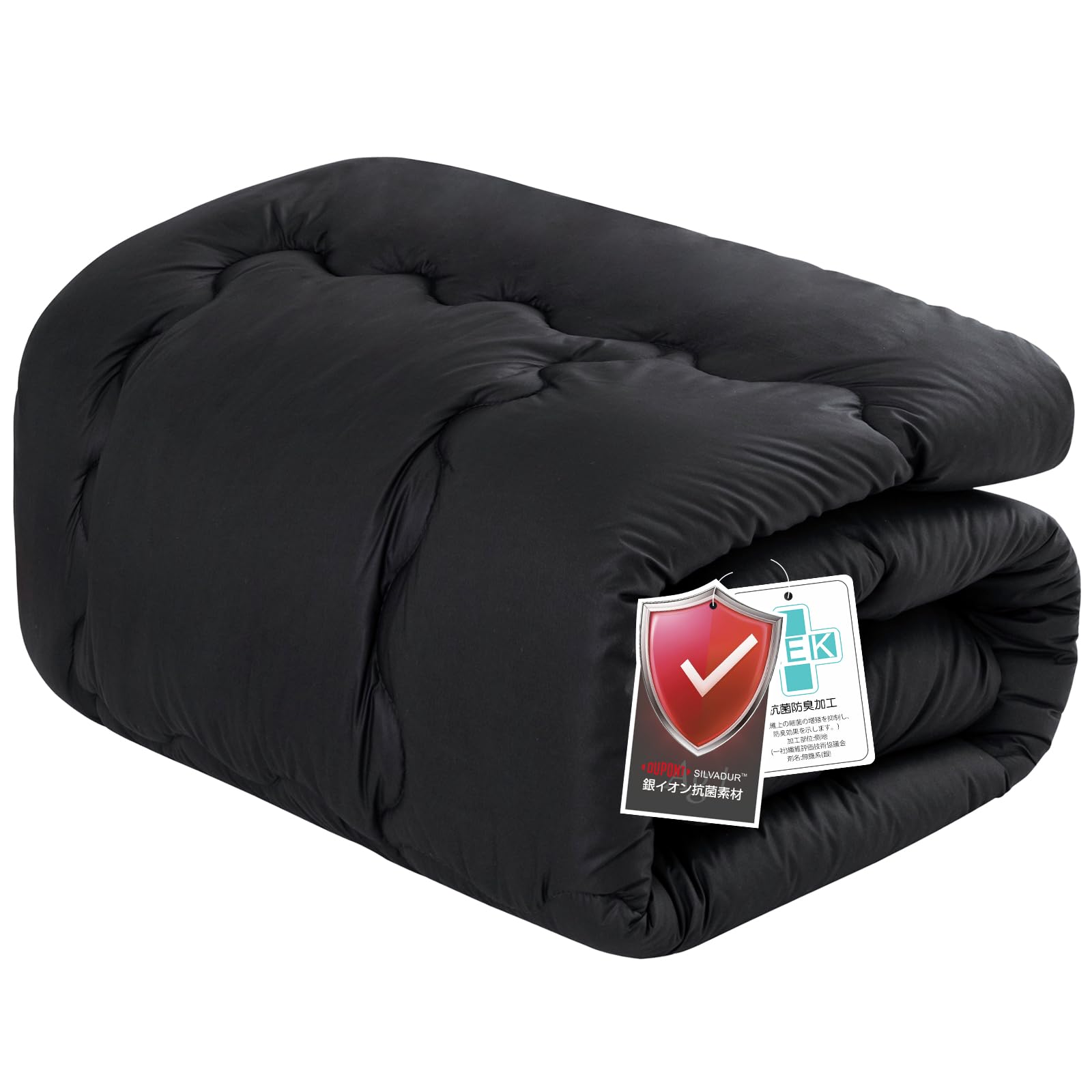 Matdeco 掛け布団 シングル オールシーズン かけ布団 洗える SEK衛生認証 抗菌防臭 防ダニ 肌布団 吸水速乾 暖かい 掛けふとん 軽量 春夏秋用 約1.0KG 無地 150x210cm ブラック（12グリッド）商品画像
