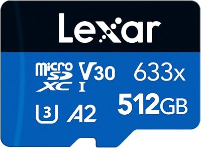 Lexar 512GB Micro SD Card microSDXC UHS-I A2 U3 V30 Class 10 + SD Adapter 100MBs