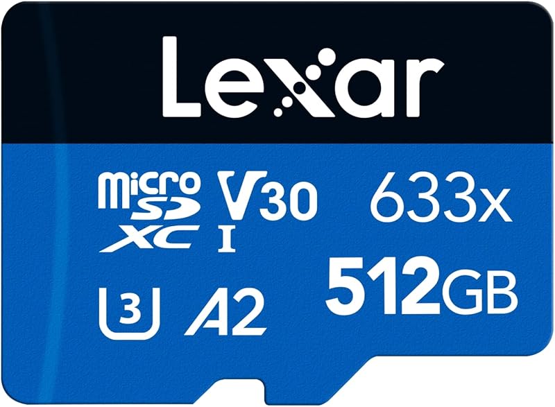 Lexar 512GB Micro SD Card microSDXC UHS-I A2 U3 V30 Class 10 + SD Adapter 100MBs