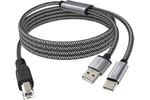 MOSWAG 2in1 USB Printer Cable 16.4FT/5M with USB C to MIDI Cable Printer Cable,USB MIDI Cable USB C to USB B MIDI Cable,Cable,Compatible with Music Instrument,Piano,Midi Keyboard,USB Microphone
