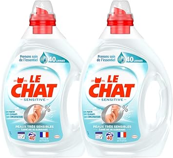 Le Chat Sensitive 0 Lessive Liquide Hypoallergénique Sans Parfum 80 Lavages Lot De 2 X 2l
