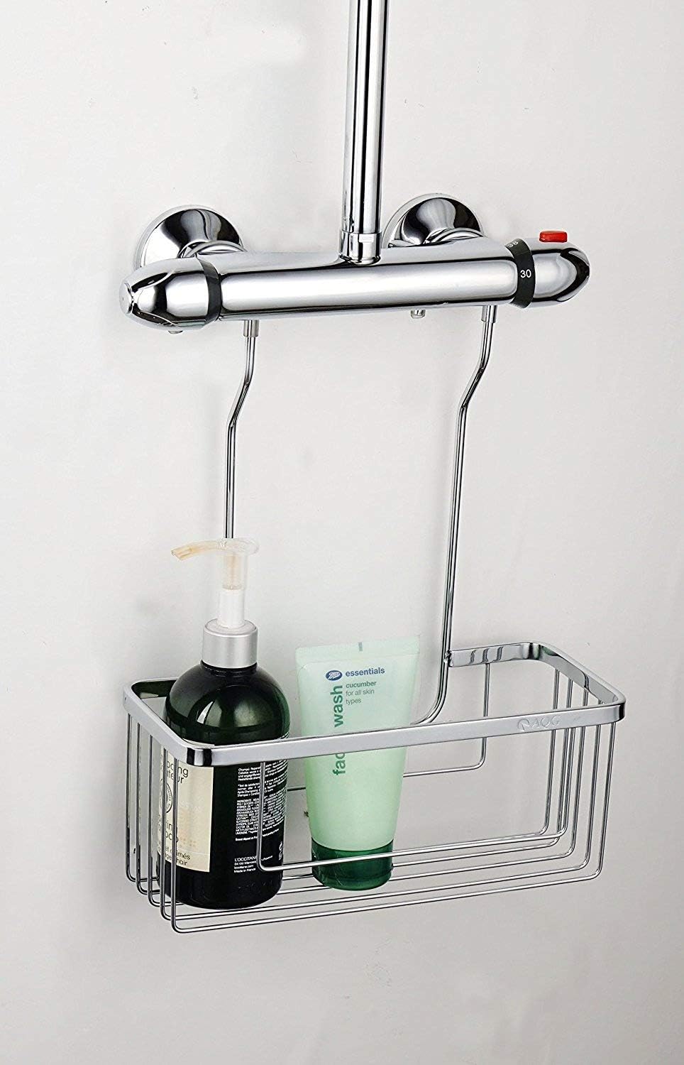 TailoredPlumb Chrome Shower Hook Over Caddy Basket Storage Organiser