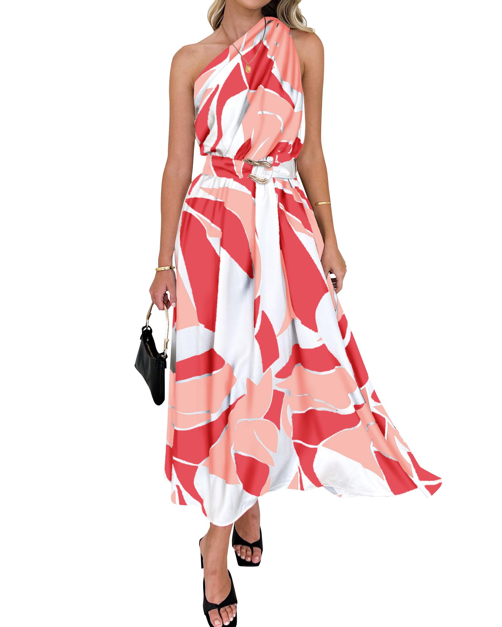 Btfbm Womens Casual Dresses Boho Sundresses One Shoulder Sleeveless 