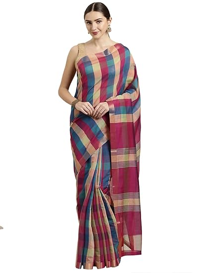Womens Blended Cotton Saree (CCOPSC13607; Multicolor)