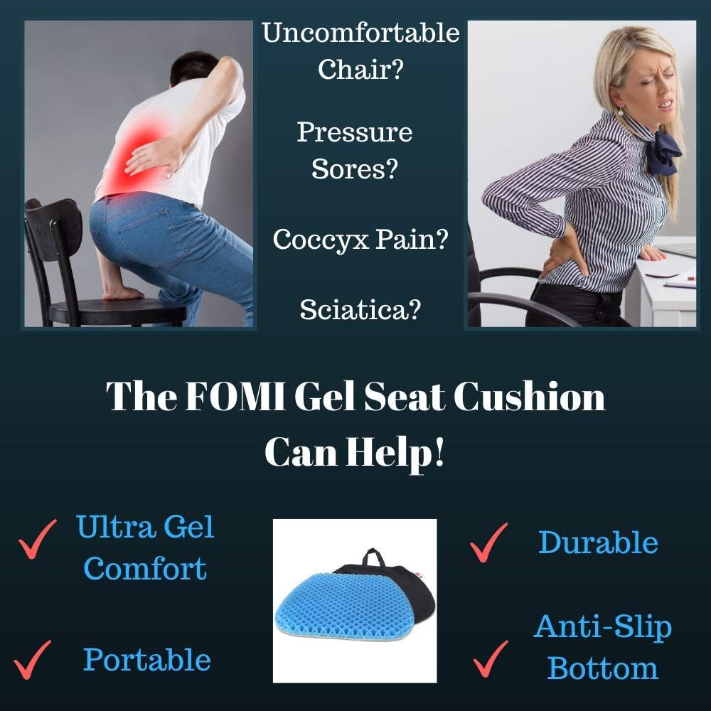 FOMI Premium All Gel Orthopedic Seat Cushion Pad for Car, Office Chair, Wheelchair, or Home. Pressure Sore Relief. Ultimate Gel Comfort, Prevents Sweaty Bottom, Durable, Portable: Health & Personal Care