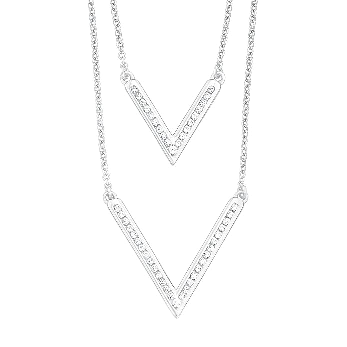 s.Oliver Damen-Kette mit Anhänger V Geometrie 925 Silber rhodiniert Zirkonia weiß 43 cm-2012656