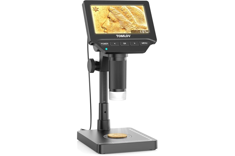 TOMLOV DM4W Microscope with Weighing Scale: 4.3" Digital Coin Microscope with Screen, Error Coin Magnifier with Lights, Weight Scale for Collectors, Jeweler, Students, Compatible with Windows/Mac
