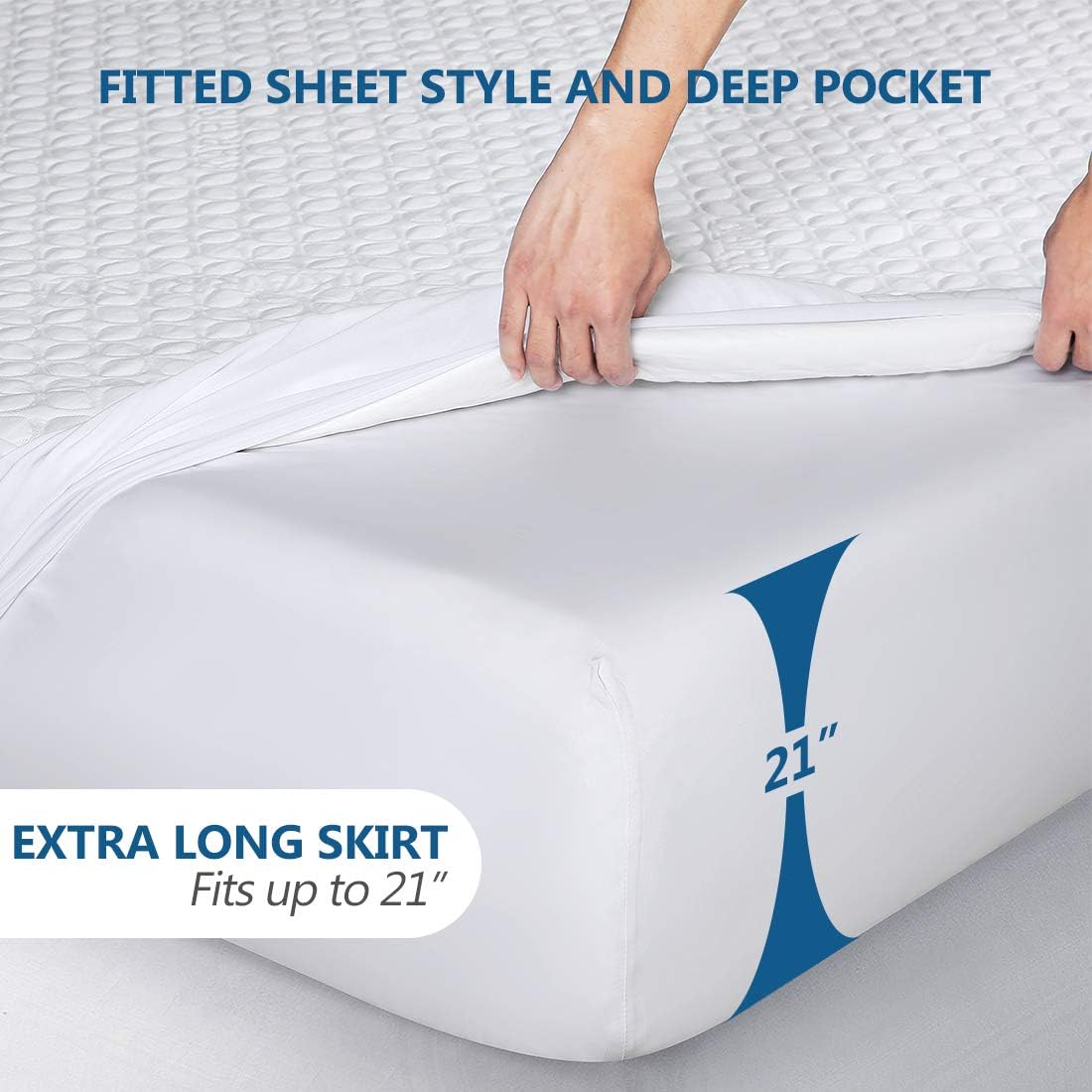KARRISM Queen 100% Waterproof Mattress Protector, Breathable & Noiseless Mattress Pad Cover, 3D Air Fabric,Fitted 8-21 Inch Deep Pocket,Vinyl Free : Home & Kitchen