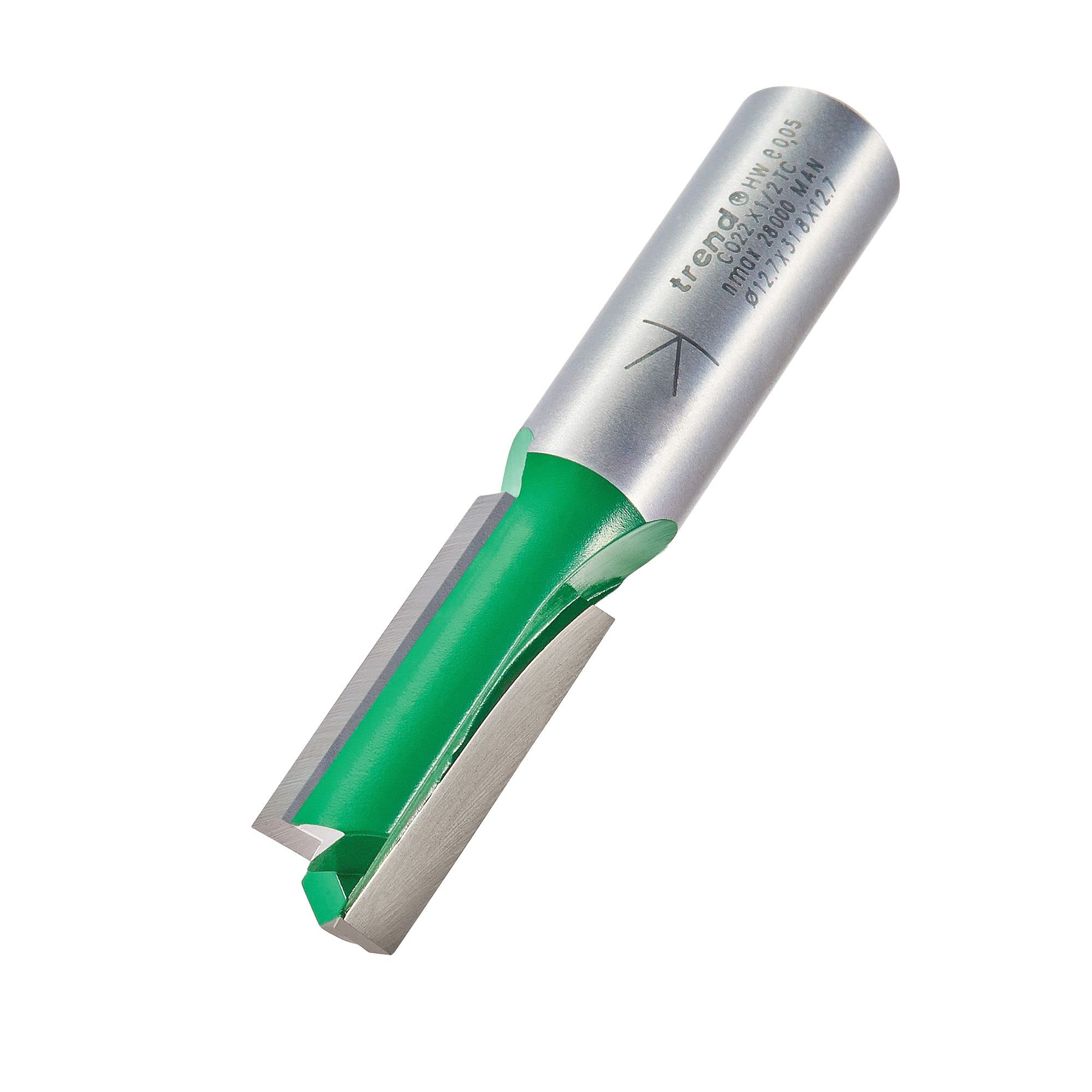 Trend CraftPro Straight Two Flute Router Cutter Bit, 1/2 Inch Shank, 12.7mm Cut Diameter & 32mm Cut Length, Tungsten Carbide Tipped, C022X1/2TC