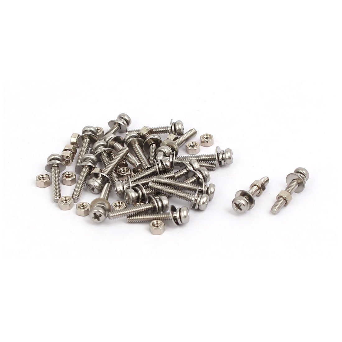 Sourcingmap M1.6x10mm 304 Stainless Steel Phillips Pan Head Bolt Screw Nut w Washer 25 Sets