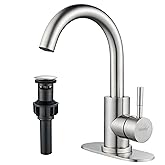 Kohonby Brushed Nickel Bathroom Sink Faucet - Single Hole, Modern Single Handle Commercial Stainless Steel Bar Faucet with Drain