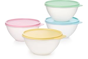 Tupperware Heritage Wonderlier 4.5 Cup Food Storage Bowl Set of 4 in Vintage Colors- Dishwasher Safe & BPA Free - (4 Containers + 4 Lids)
