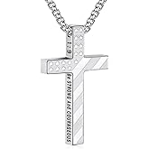 Lydow Cross Necklace for Men Boys, 316L Stainless Steel Chain Pendant Bible Verse Religious Christian Christmas Jewelry Gifts 22+2 Inches