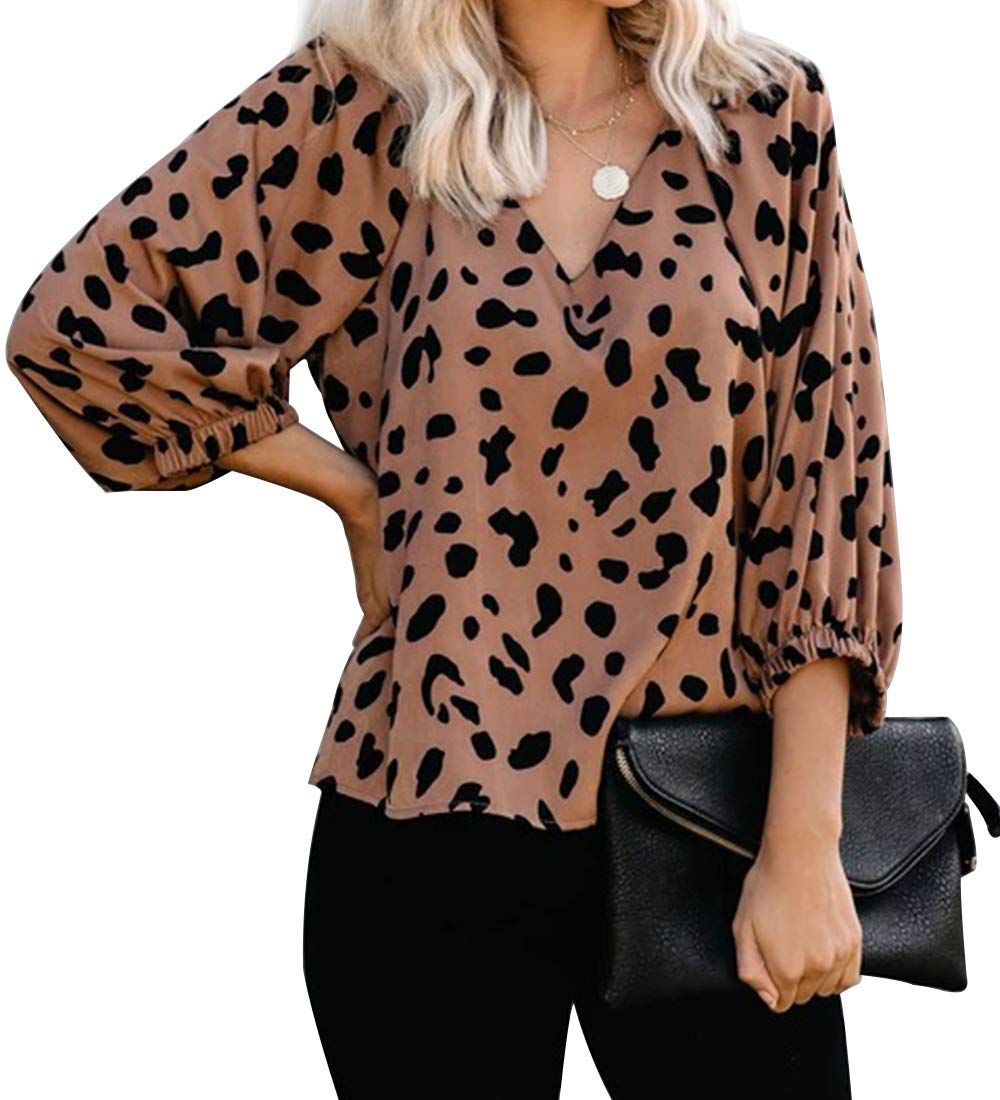 BABEIYXM Womens Casual Printed Loose Shirt Balloon Sleeve V-Neck Blouse and Tops L