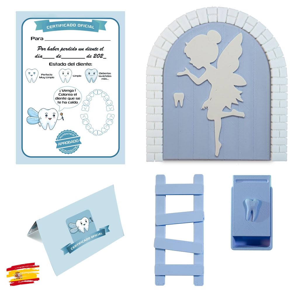 MFS MYFUTURSHOP Myfuturshop® Tooth Fairy Magic Door + Tooth Box + Ladder + 4 Clean Tooth Certificates Original Gift for Boys and Girls (BLUE)