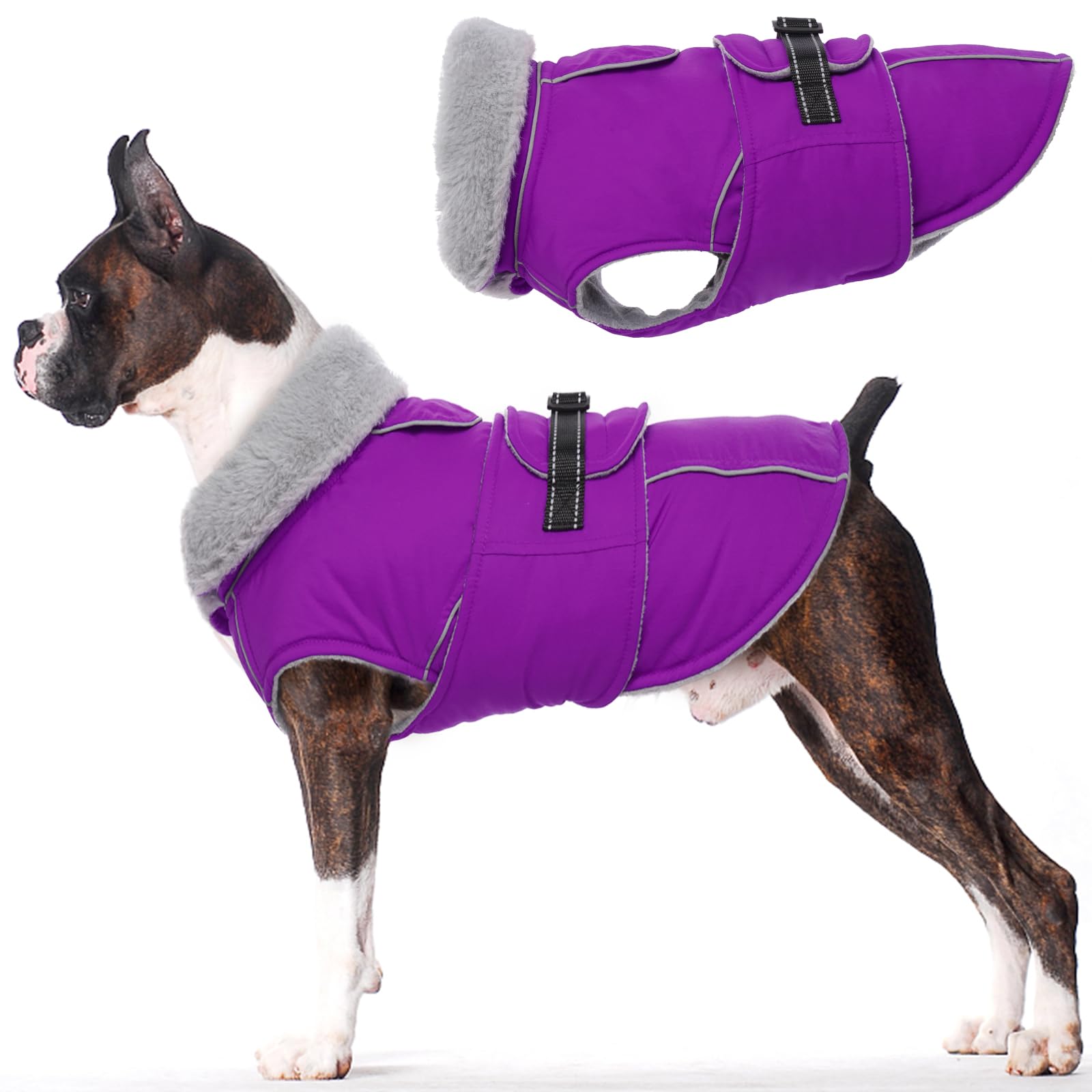 Lelepet Warm Coats and Jackets for Dogs, Waterproof Winter Dog Coat for Cold Weather, Reflective Dog Puffer Jacket, Fleece Lining Pet Coat with Harness Hole for Small Dogs, Purple S — image 1