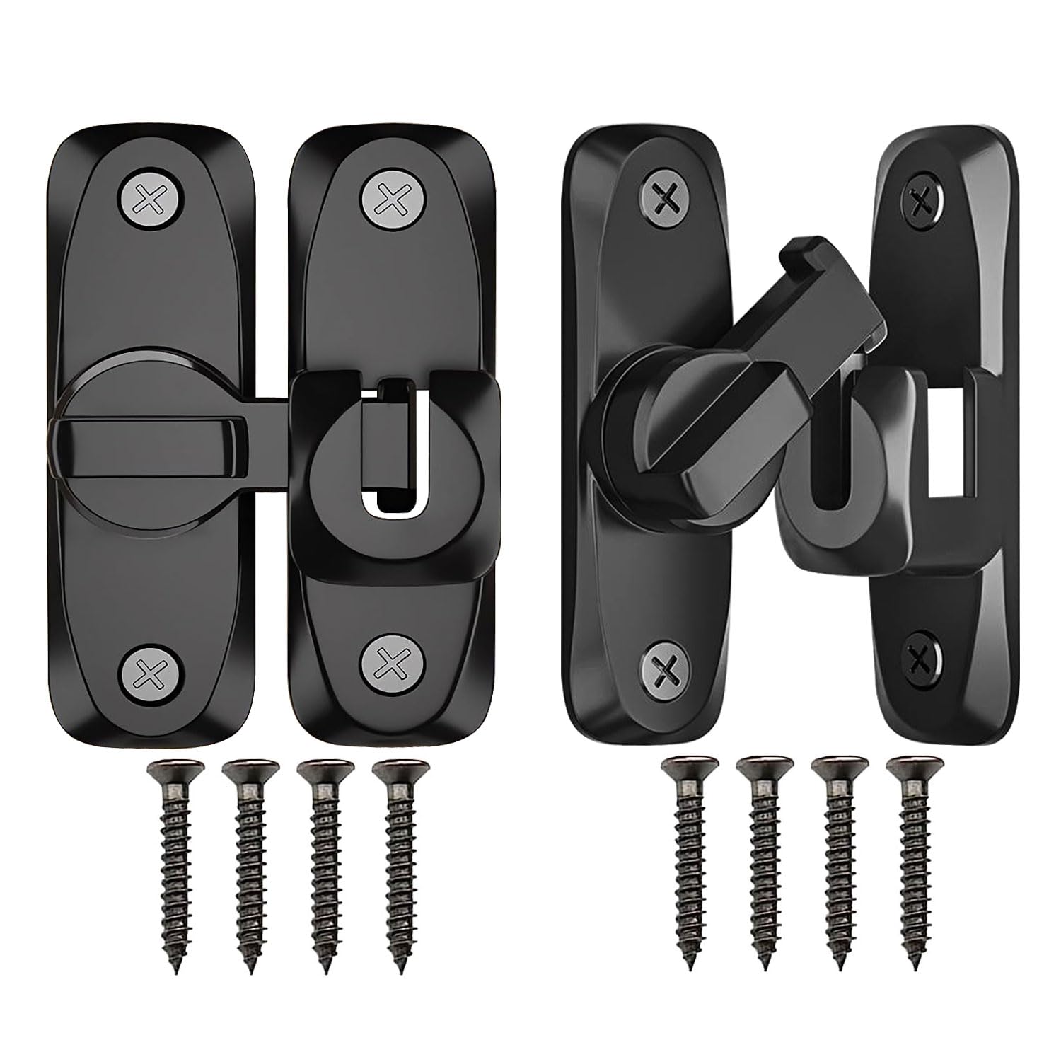 Portable Sliding Barn Door Lock, 90/180 Degree Heavy Duty Flip Gate Latches,Thickened Anti-Rust Hasp Latch for Barn Doors,Garden, Bathroom, Outdoor, Garage, Window(Black,2 Pack)