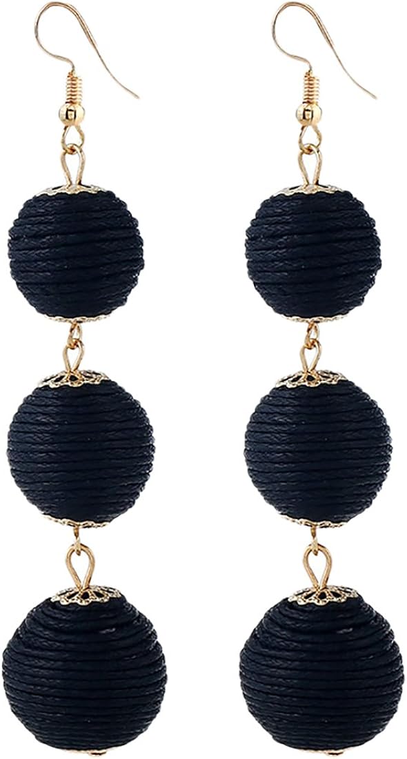 Thread Ball Dangle Earrings Three Beaded Ball Thread Dangle Earring