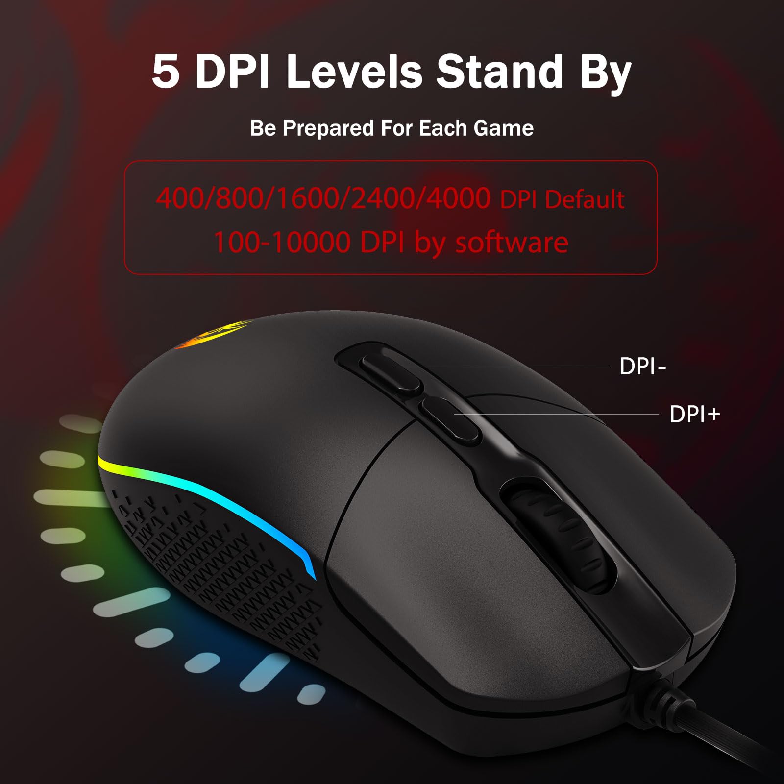 Redragon M719 Antonium RGB Gaming Mouse, 10,000 DPI Optical Wired Gamer Mice with 8 Programmable Buttons & 8 Backlit Modes, Software Supports DIY Keybinds Rapid Fire Button