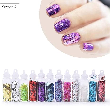 Amazon 12ボトルネイルアート装飾ネイルスパンコールグリッター薄いフレーク装飾セットスパンコールネイルアートフラッシュ箔チャームレーザー Bellecrey シール ステッカー 通販
