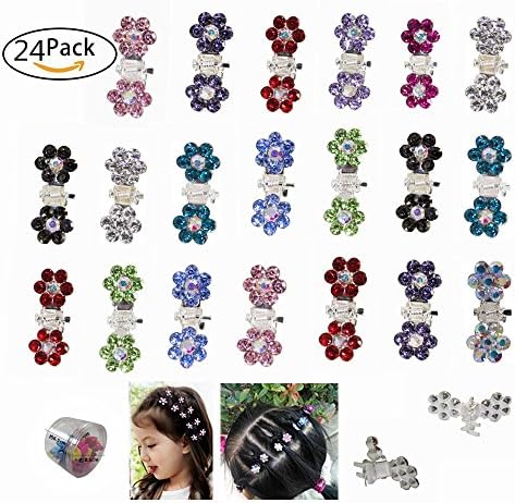 Hair Clips, MeetRade No Slip Metal Hair Clips Barrettes Crystal Rhinestone Mini Flower Hair Claw Clip Baby Toddler Girl Hair Bangs Mini Hair Pin Kids Hair Accessories for Girls Women (24PCS)