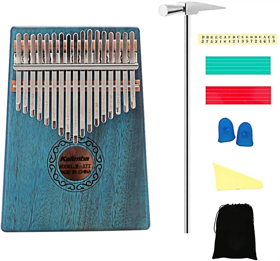 Kalimba Thumb Piano 17 Keys Easy to Learn Portable Thumb Piano Including Tuning Kit Hammers and Study Instructions, Perfect Gift for Children, Adult Beginners, and Professionals (Blue)