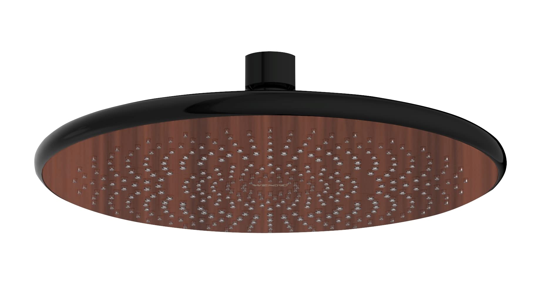 WENKO Watersaving Wood rain shower head, water-saving shower head, saves water with full comfort, ½" universal connection and suitable for instantaneous water heaters, Ø 22.5 cm, brown/black