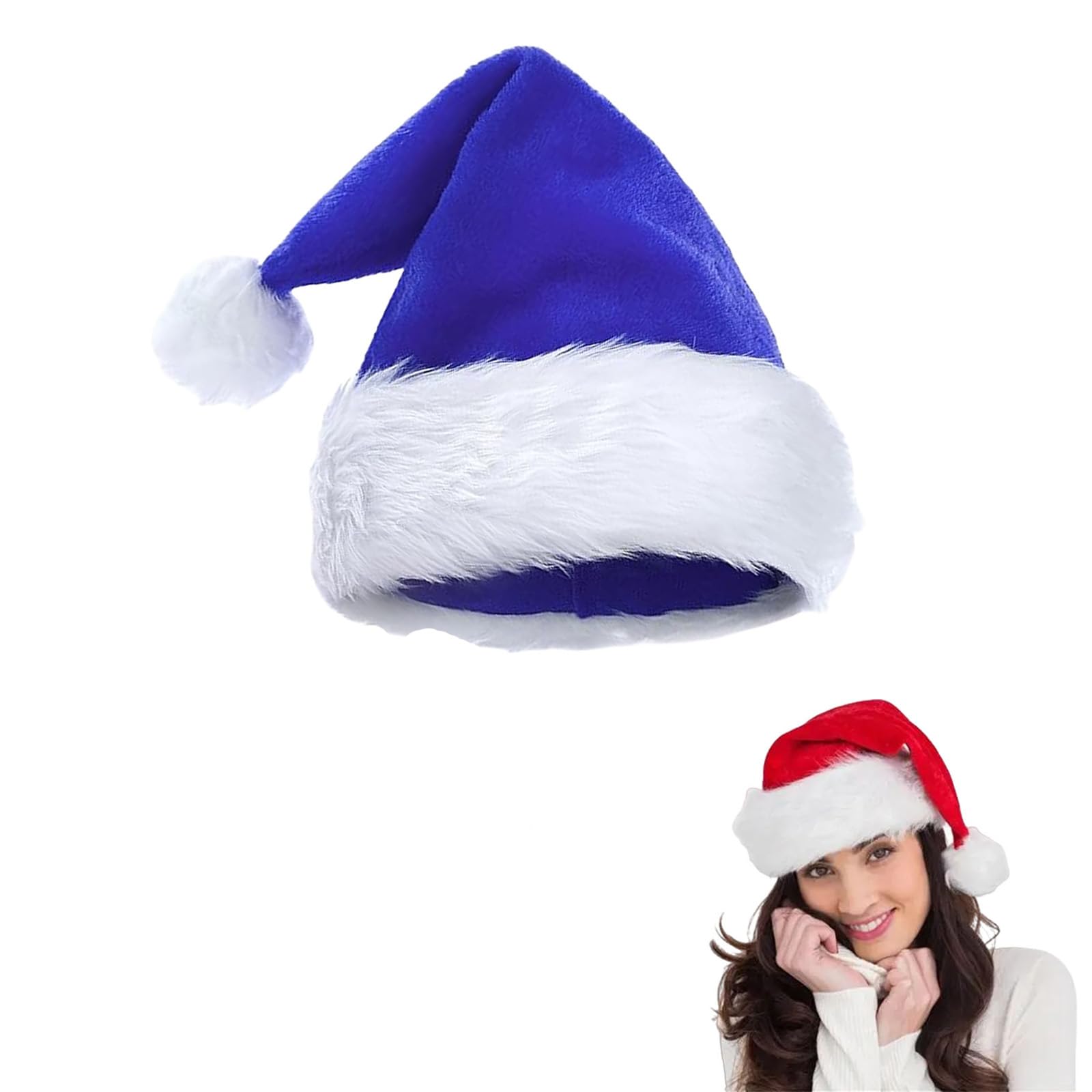 ZSYIULIA Blue Santa Hat Christmas Hats 32 * 45cm, Classic Xmas Hat Velvet Plush Santa Claus Hat,Unisex Father Christmas Costume,Xmas Cap Christmas Party Hats,Adults,Xmas Holiday New Year Party