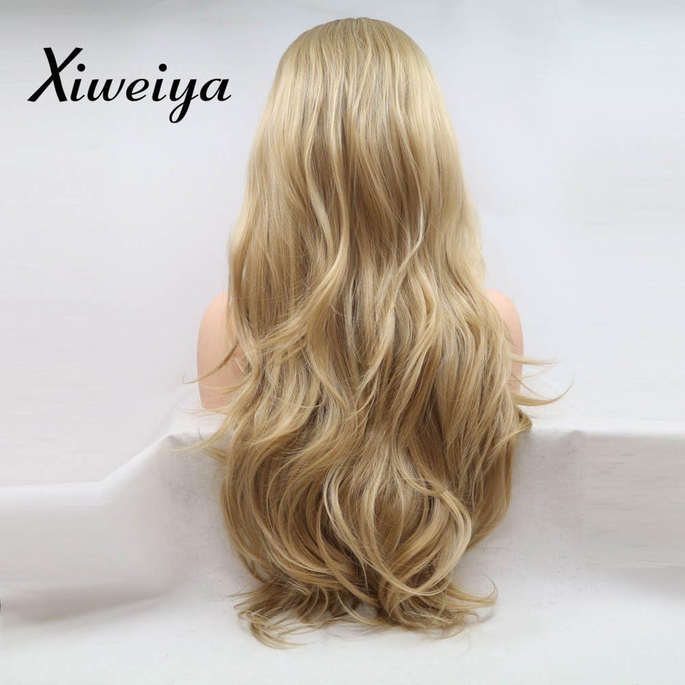 xiweiya Gold Blonde Wavy Wigs Long Curly Ombre Blonde Brown Lace Wigs Heat Resistant Fiber For Women 13x3 Lace Wig Natural Hairline Wig Drag Queen 24inch - Image 5