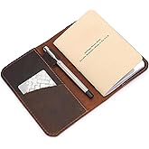 CestAntiQ, Leather Journal Cover for Field Notes, Notebook Cover for Cahier, Wallet Case, (3.5 x 5.5 in.) Cards Slot/Refillable Travelers Pocket Notebook Handmade with Pen Holder Brown