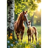 WSLWXSHM Diamond Art Painting Kits for Adults Horse, Animal Round Full Drill Diamond Art Kits, 5D DIY Paint with Diamonds Crafts for Home Wall Decoration Gifts 12×16Inch