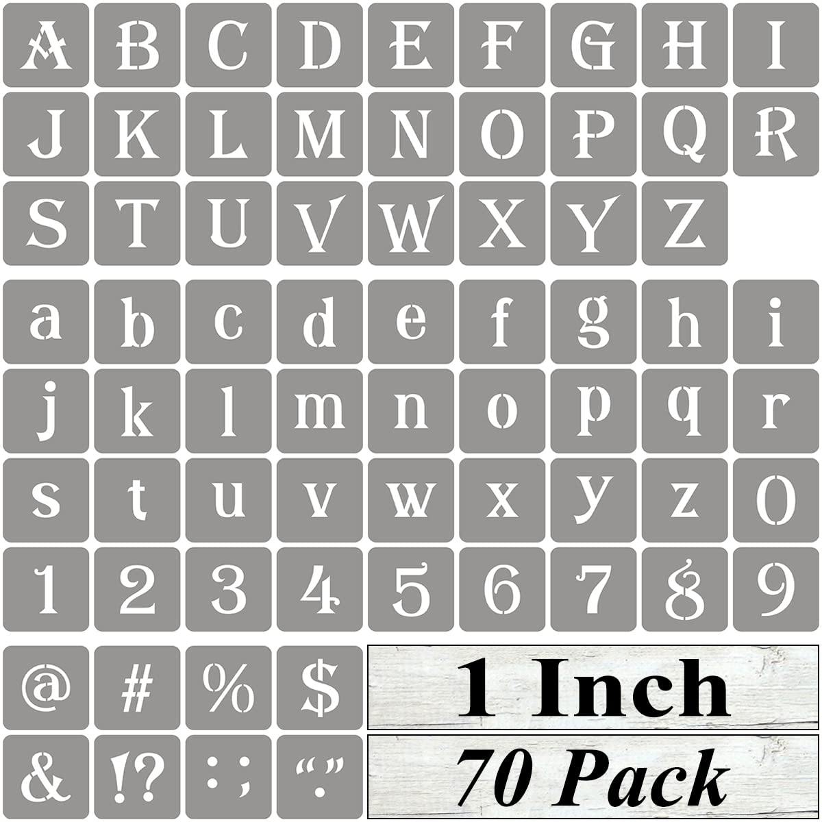 Photo 1 of 1 Inch Alphabet Letter Stencils for Painting - 70 Pack Letter and Number Stencil Templates with Signs for Painting on Wood, Reusable Alphabet and Numbers Stencils for Chalkboard Wood Signs & Wall Art
