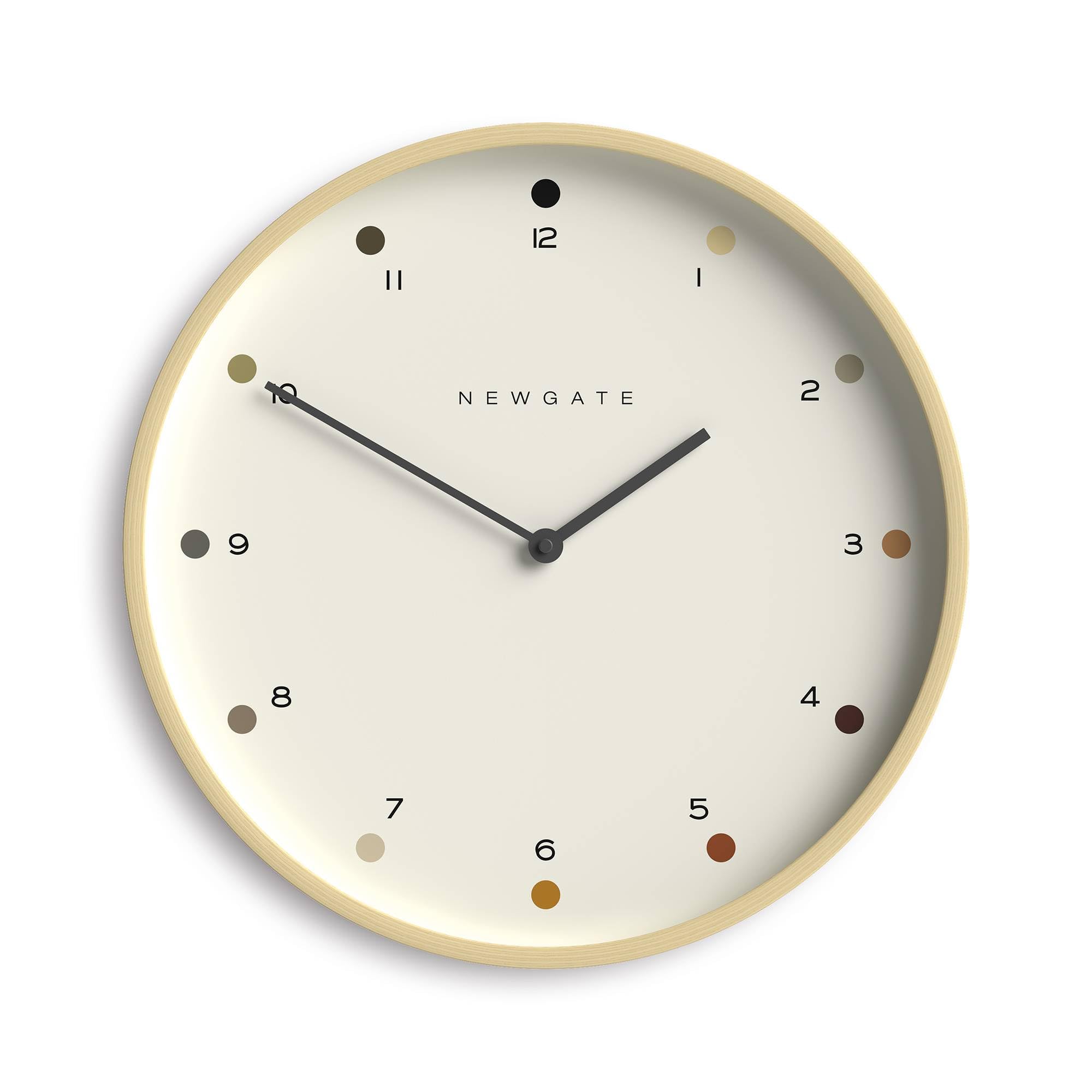 NEWGATE® Mr Clarke wall clock | Large scandi inspired plywood clock | 40cm | Pale wood case with designer dot dial | Modern minimalist design for kitchen, living room or office