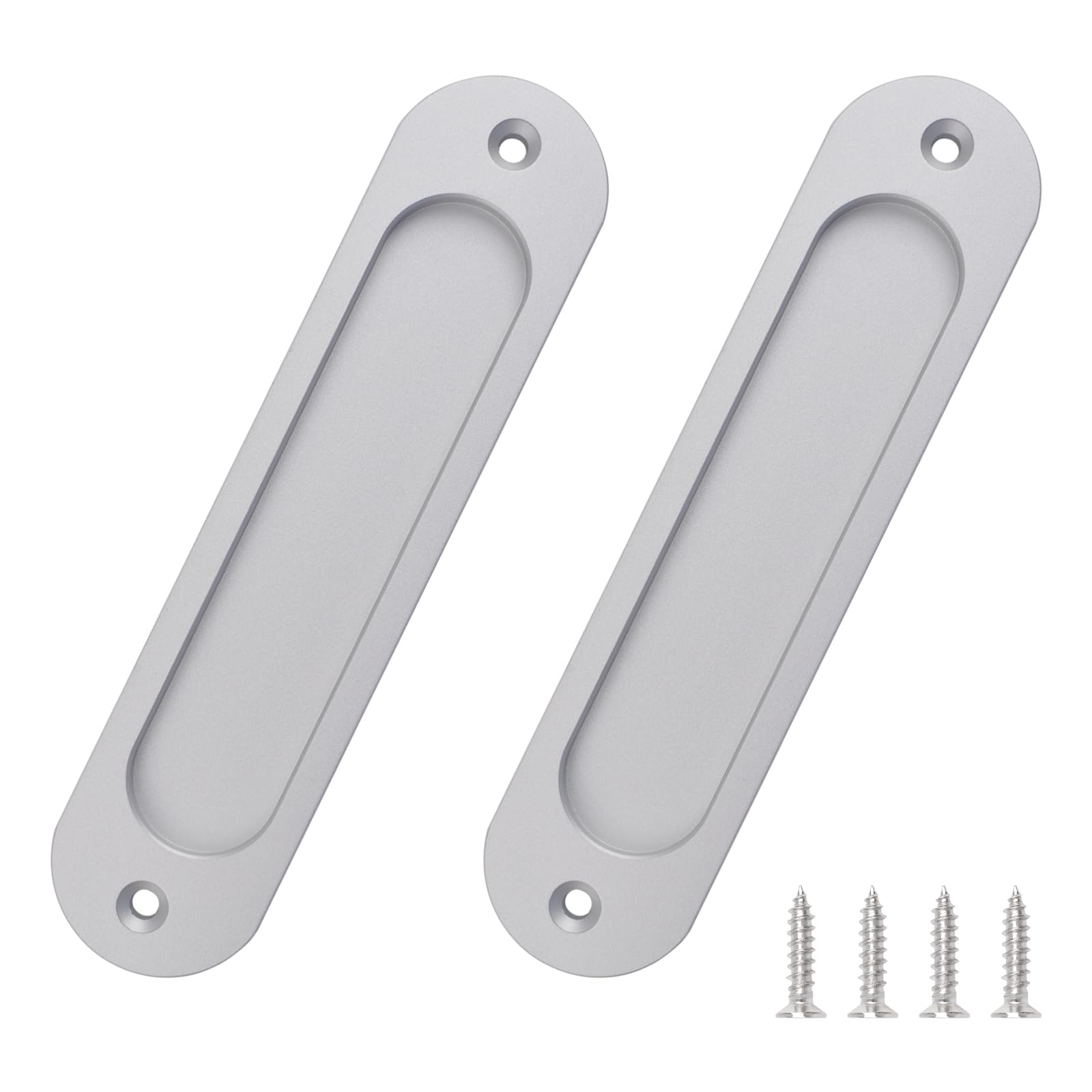 MOROBOR Oval Recessed Sliding Door Pulls, 2pcs Silver Flush Pull Aluminum Alloy Closet Door Finger Pulls with Mounting Screws for Sliding Barn Door(150mm)