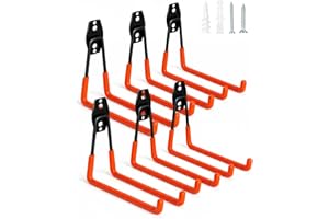 WMK 7.3'' Garage Hooks Heavy Duty Wall Hook, 6 Pack Garage Storage Hook, Wall Mount Utility Garage Hooks for Hanging Tools Bike Ladder (Orange)