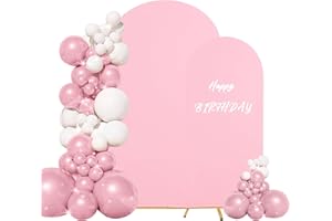 JALANCY Set of 2 Wedding Arch Cover 2-Sided Round Top Spandex Fitted Arch Backdrop Cover for Birthday Party Baby Shower Wedding Arch Stand Decor（7.2FT, 6FT, Pink）