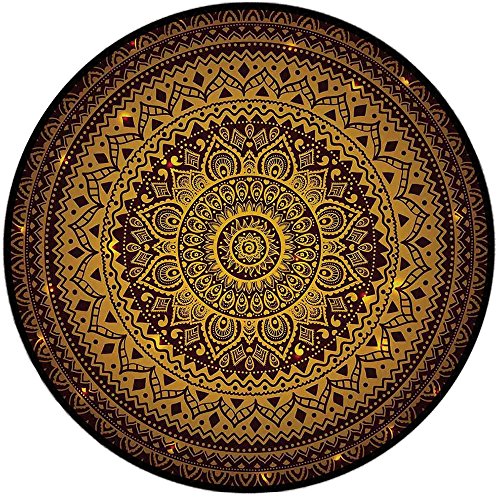 Printing Round Rug,Mandala,Mandala Pattern in Dark Colors Antique Arabesque Style Illustration Symmetrical Art Mat Non-Slip Soft Entrance Mat Door Floor Rug Area Rug for Chair Living Room,Gold Red