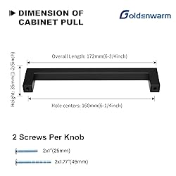 Goldenwarm 30 Pack Black Square Bar Cabinet Pull