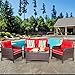Tangkula 4 PCS Patio Furniture Set, Outdoor Rattan Wicker Sofa Comfortable Cushioned Seat, Garden Lawn Sectional Conversation Set with Glass Top Coffee Table