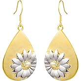 HAISWET Daisy Flower Teardrop Earrings For Women Teens Waterdrop Dangle Fishhook Earring Gold Tone