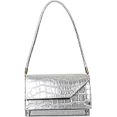 WELLATENT Silver Bag Evening Clutch Bag Sparkly Satchel Patent Leather Y2K Handbag Crossbody Metallic Purses for Party.