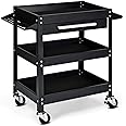 Goplus 3 Tier Rolling Tool Cart, 330 LBS Capacity Heavy Duty Utility Cart Tool Organizer with Storage Drawer, Industrial Commercial Service Tool Cart for Mechanics, Garage, Warehouse & Repair Shop