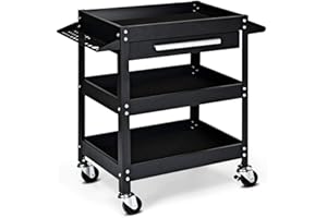 Goplus 3 Tier Rolling Tool Cart, 330 LBS Capacity Heavy Duty Utility Cart Tool Organizer with Storage Drawer, Industrial Commercial Service Tool Cart for Mechanics, Garage, Warehouse & Repair Shop