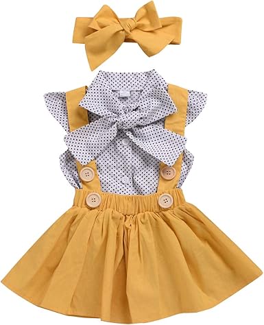 Ensemble De Vetements D Ete Pour Bebe Fille A Pois Haut A Manches Robe A Lanieres Et Bandeau Avec Nœud Amazon Fr Vetements Et Accessoires