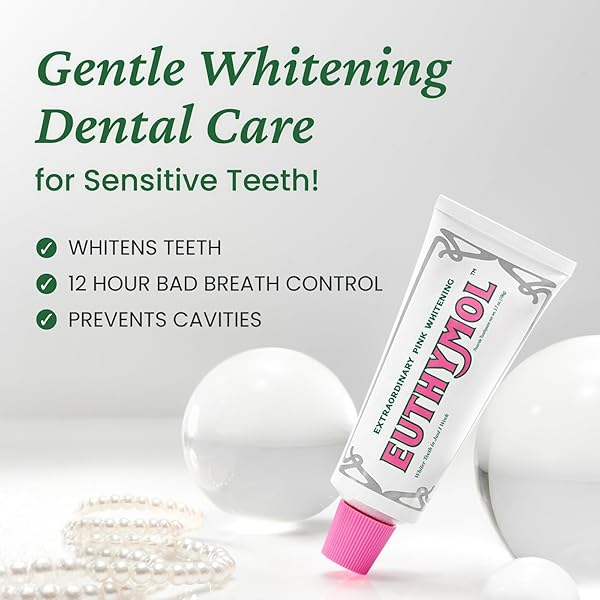 EUTHYMOL WHITENING TOOTHPASTE (3.7FL OZ) – STAIN REMOVAL IN 2 WEEKS, LONG-LASTING FRESHNESS FOR SENSITIVE GUM & TEETH. BAD BREATH, CAVITY PREVENTION. RECYCLABLE ALUMINUM TUBE
