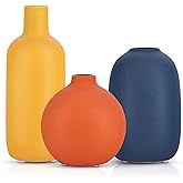 Cute Vase Matte Ceramic vases set of 3 Orange, Modern Boho Vases for Decor small vase,Centerpiece Table Decor japandi home decor Minimalist vase for Décor Room,Entryway, Bookshelf, Mantel, Shelf Décor