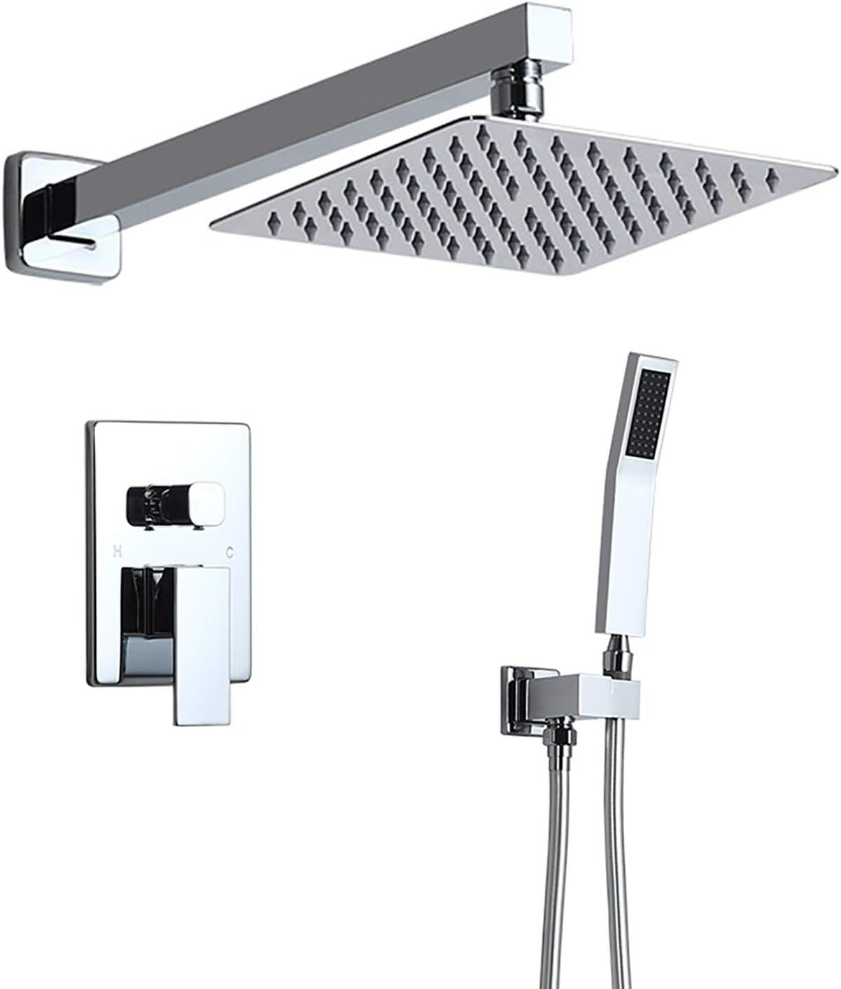 Homary 2Function Square Shower Faucet Wall Mounted Shower Combo Set